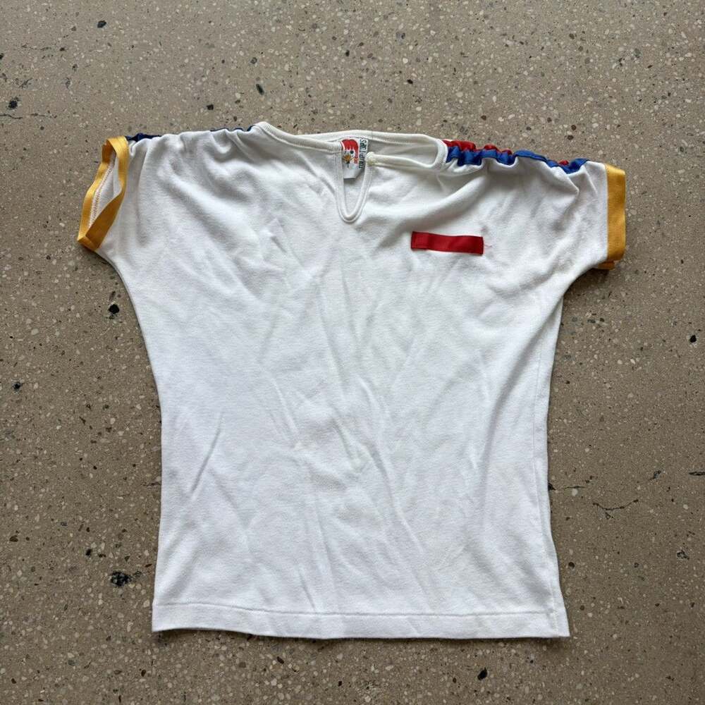 Vintage 70s Tulip Togs White Striped Loop Collar T-Shirt